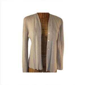 Casual Corner Women’s Oatmeal Heather Ribbed Button Up Cardigan Sweater